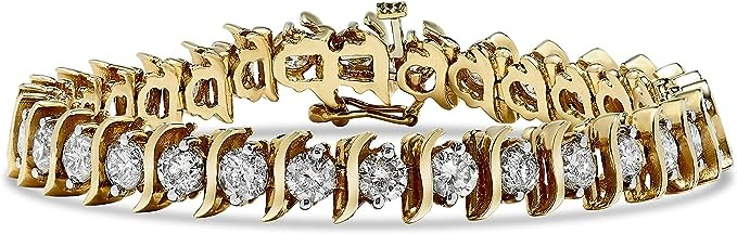 IGI Certified 8 carat Women's Diamond bracelet,14K gold "S" chain,7 inches (I-J,I2), 7 inches, metal, diamond